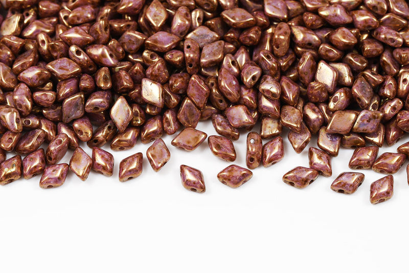 Gemduo 8×5mm Chalk Senegal Brown-purple 2-Hole Czech Beads