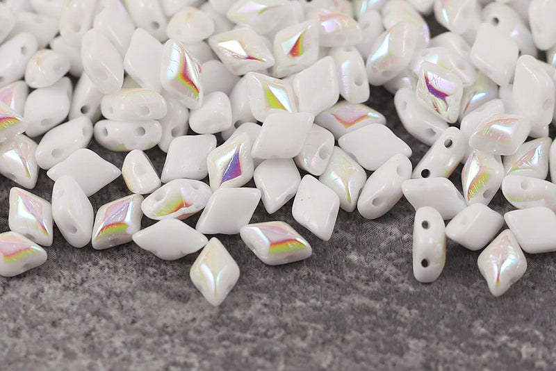 Gemduo 8×5mm Chalk Ab 2-Hole Czech Beads