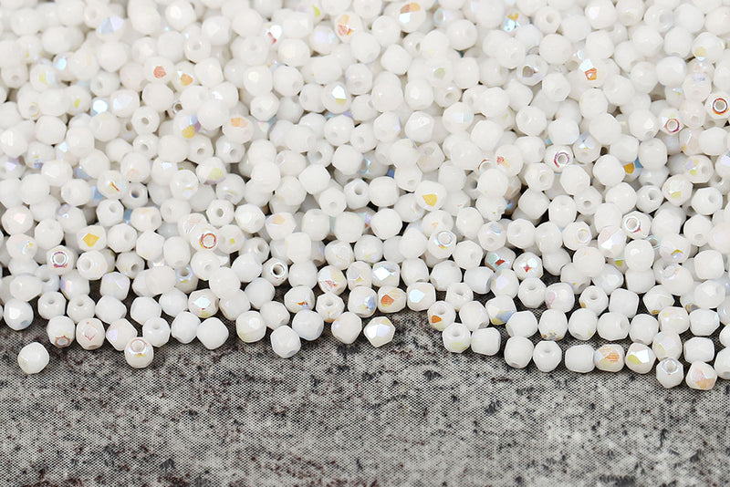 Czech Fire Polished 2.0mm Chalk AB Round Beads