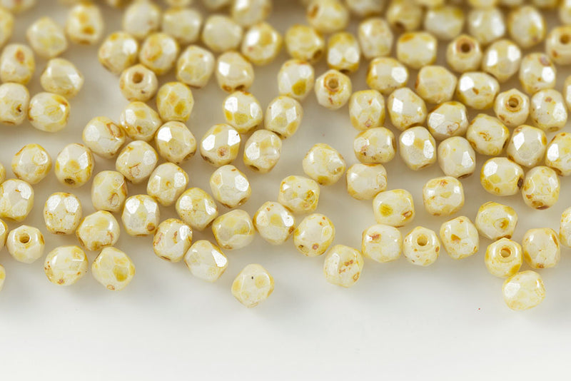 Czech Fire Polished 4mm Chalk Violet Luster Round Beads