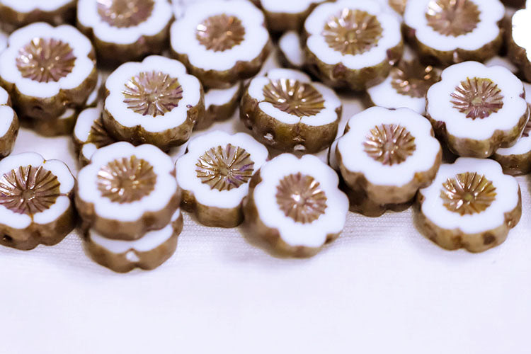 Hawaiian Flowers 14mm Chalk Brown Finish 1-Hole Czech Beads