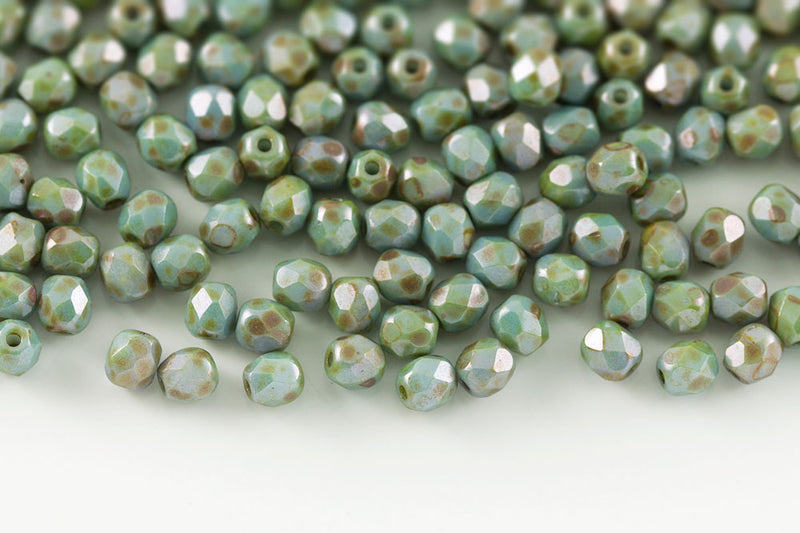 Czech Fire Polished 4mm Chalk Blue Glaze Round Beads