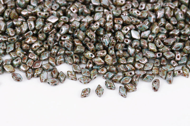 MiniGemduo 6×4mm Chalk Blue Glaze 2-Hole Czech Beads