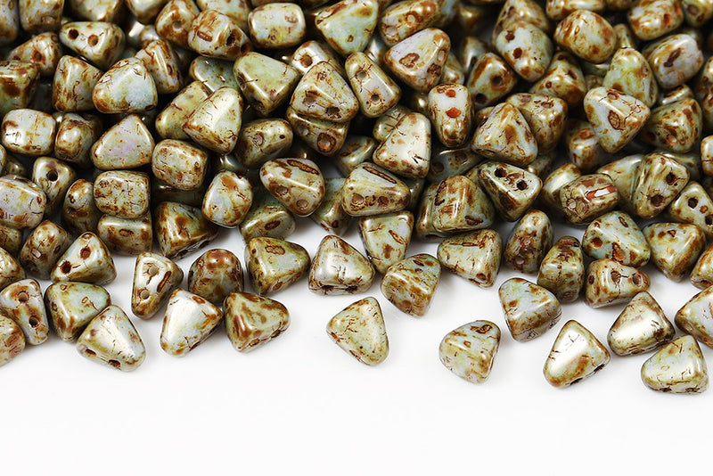 Nib-Bit 6×5mm Chalk Copper Glaze 2-Hole Czech Beads