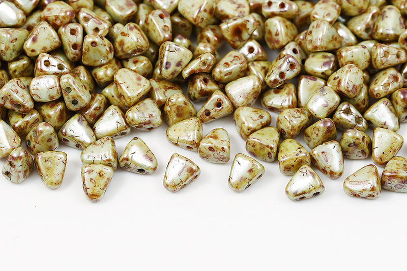 Nib-Bit 6×5mm Chalk Green Glaze 2-Hole Czech Beads
