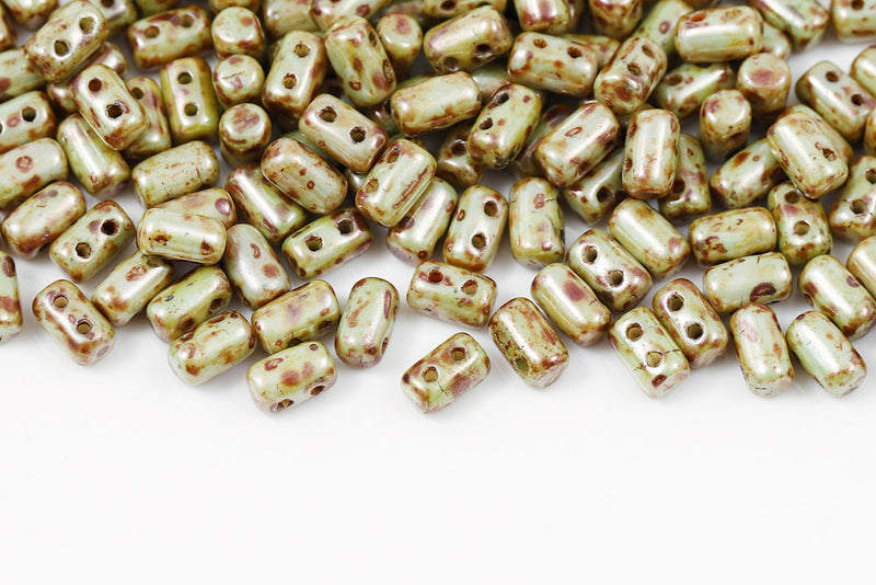 Rulla 5×3mm Chalk Green Glaze 2-Hole Czech Beads