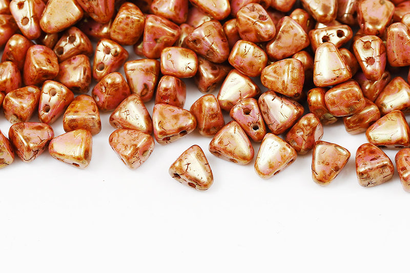 Nib-Bit 6×5mm Chalk Red Glaze 2-Hole Czech Beads