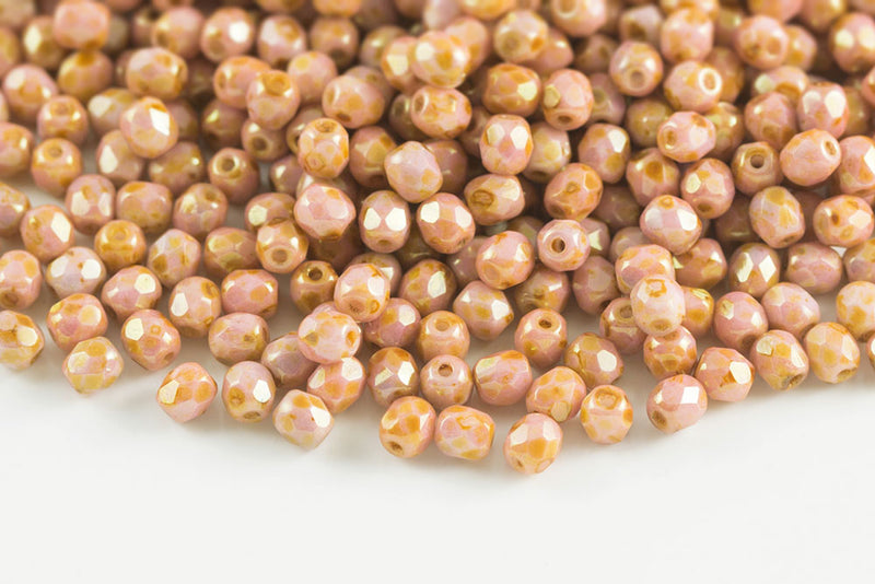 Czech Fire Polished 4mm Chalk Red Glaze Round Beads