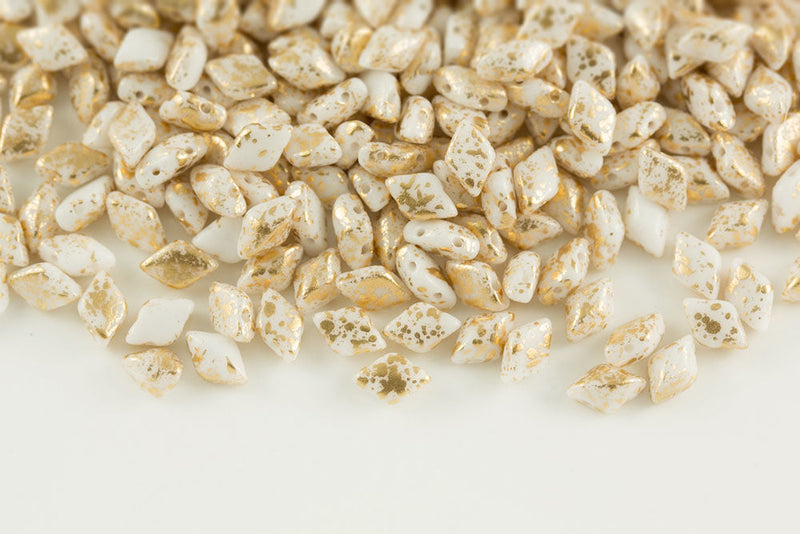 Gemduo 8×5mm Chalk Gold Splash 2-Hole Czech Beads
