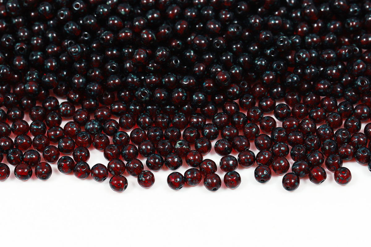 Round 4mm Ruby Travertin Czech Beads