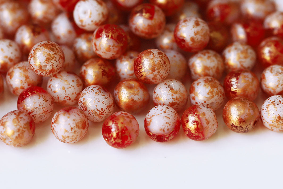 Round 8mm Copper Splash Siam Chalk Mixed 1-Hole Czech Beads
