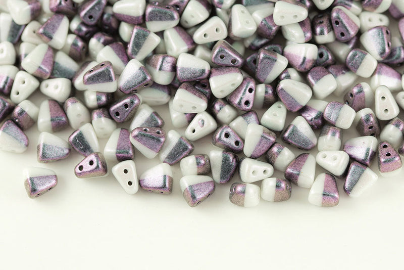 Nib-Bit 6×5mm Black/white Opaque 2-Hole Czech Beads