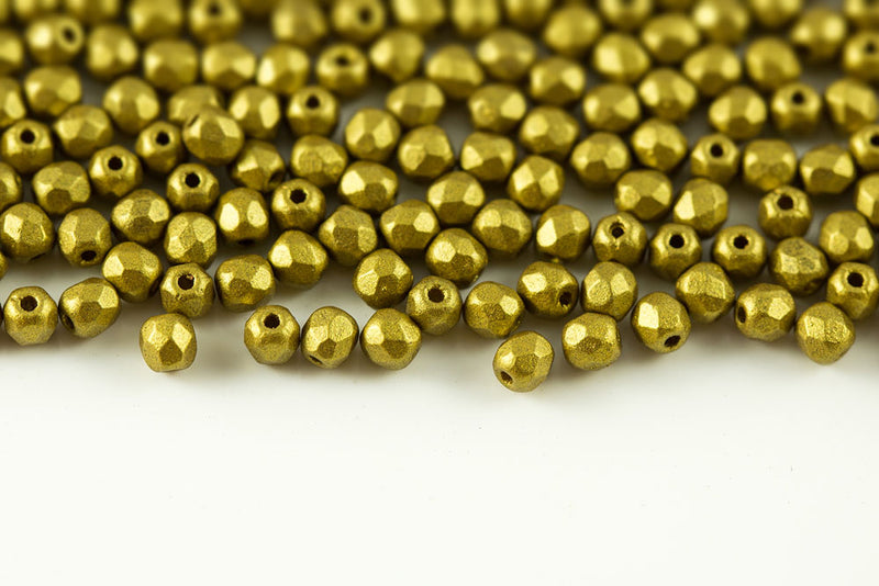 Czech Fire Polished 3mm Crystal Vintage Amber Round Beads