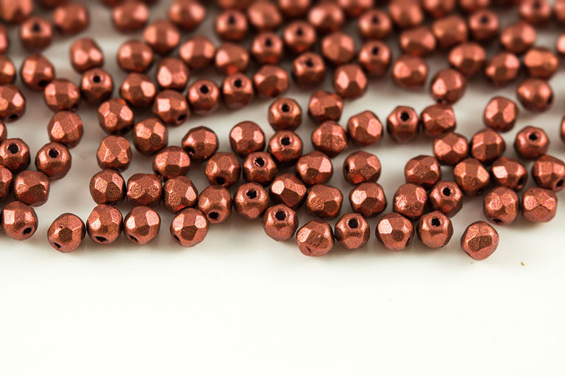 Czech Fire Polished 3mm Crystal Bronze Fire Red Round Beads