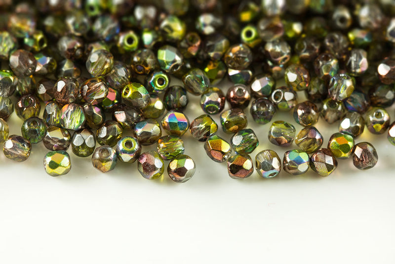Czech Fire Polished 3mm Magic Yellow Brown Round Beads