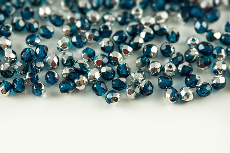 Czech Fire Polished 3mm Indicolite Labrador Round Beads