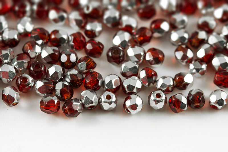 Czech Fire Polished 3mm Siam Labrador Round Beads