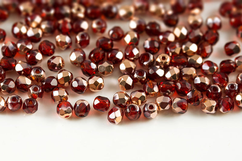 Czech Fire Polished 3mm Siam Capri Gold Round Beads