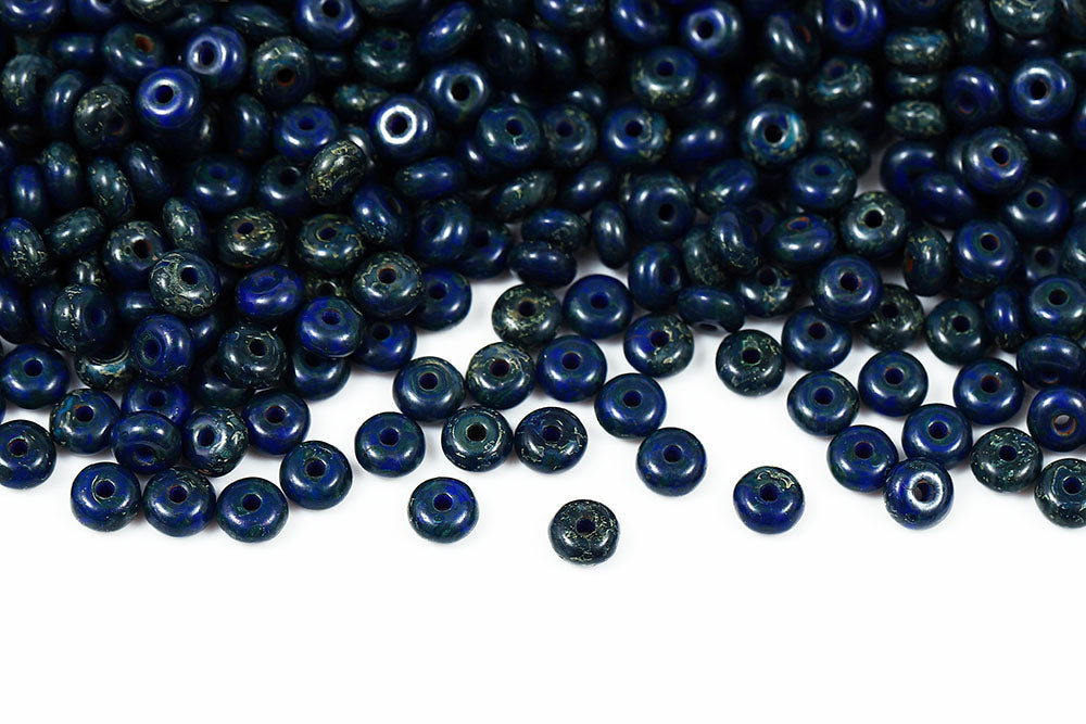 Spacer 2.5×4mm Opaque Blue Travertin 1-Hole Czech Beads