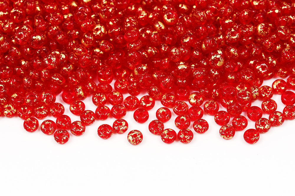 Spacer 2.5×4mm Gold Splash Ruby 1-Hole Czech Beads