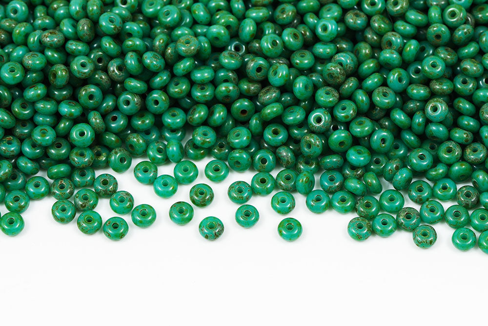Spacer 2.5×4mm Turquoise Green Travertin 1-Hole Czech Beads