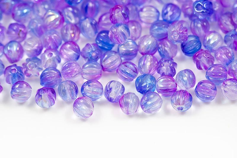 Melon 4mm Summer Rainbow Dark Blue Czech Beads