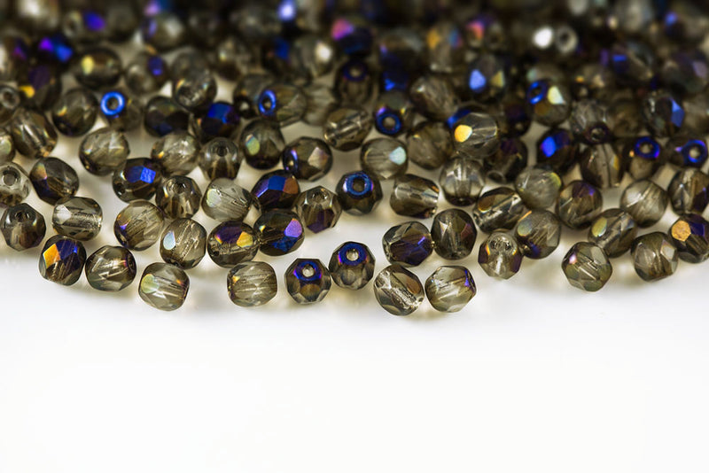 Czech Fire Polished 4mm Crystal Azuro Full Round Beads