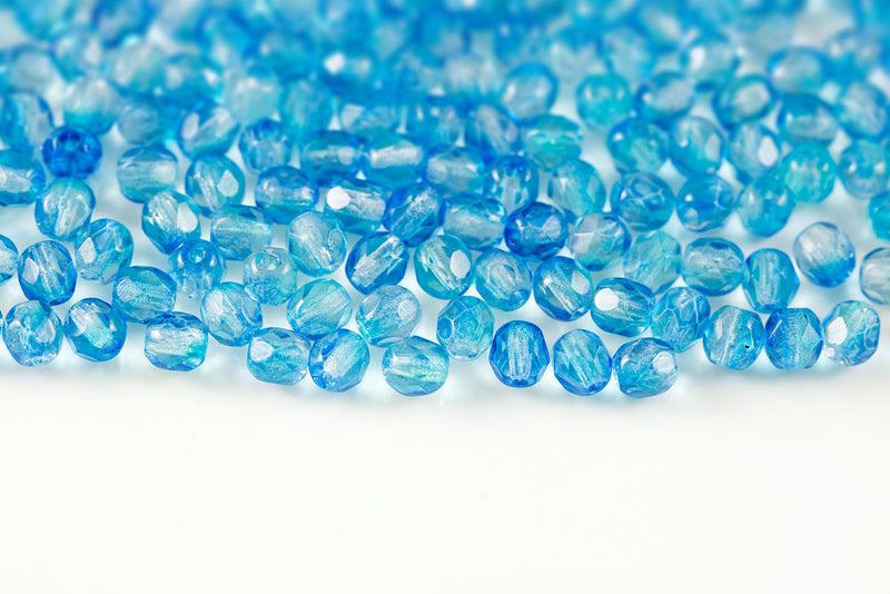 Czech Fire Polished 3mm Crystal Blue Gradient Finish Round Beads