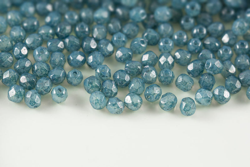Czech Fire Polished 4mm Opal White Blue Terracotta Round Beads