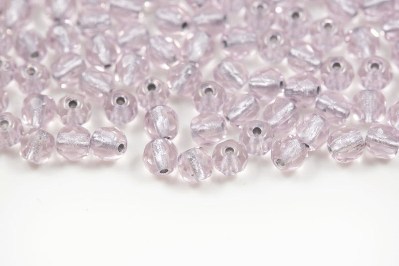 Czech Fire Polished 4mm Pink Sapphire Silver Lined Round Beads