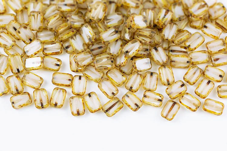 Rectangle 12×8mm Cryatsl White Mixed Travertin 1-Hole Czech Beads