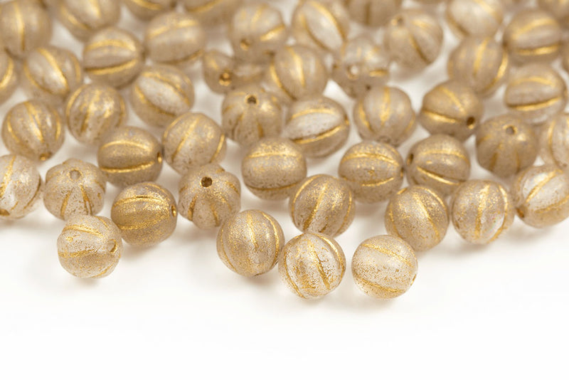 Melon 8mm Crystal With Gold Etched Czech Beads