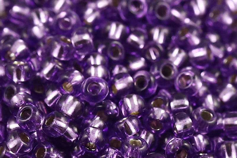 Preciosa Rocailles 8/0 Crystal Silver Lined Violet Dyed col.08228