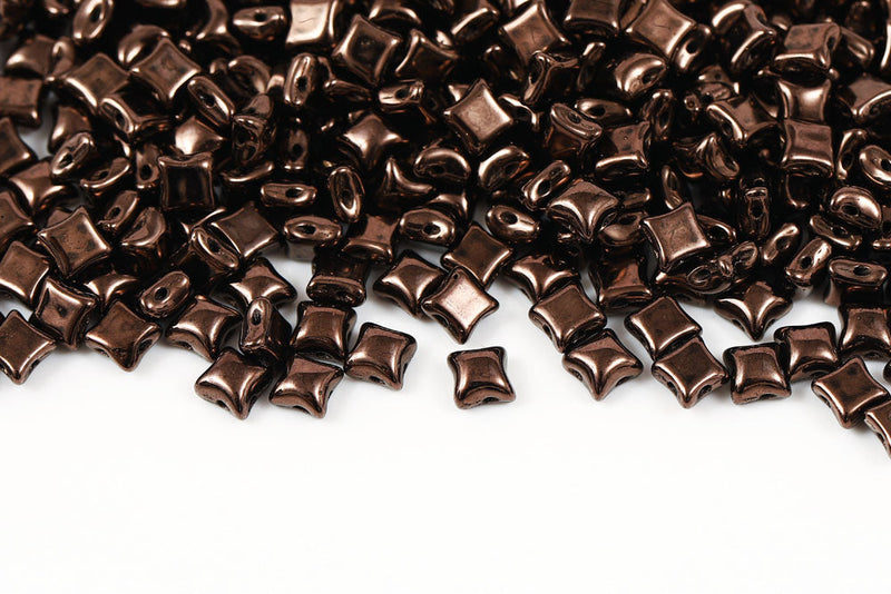Wibeduo 8×8mm Jet Copper 2-Hole Czech Beads