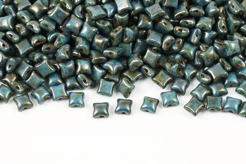 Wibeduo 8×8mm Turquoise Blue Yellow Terracotta 2-hole Czech Beads