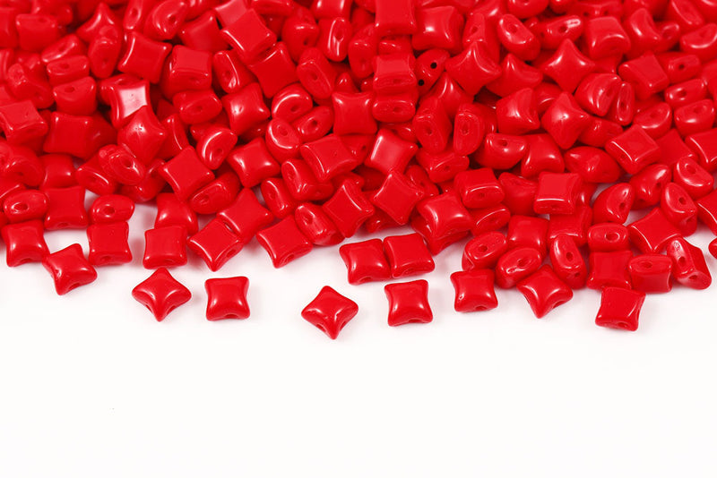 Wibeduo 8×8mm Opaque Coral Red 2-hole Czech Beads
