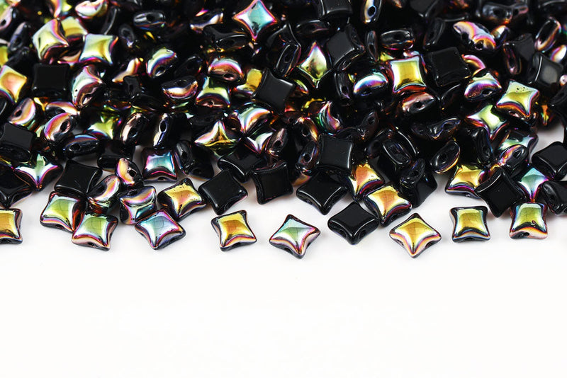 Wibeduo 8×8mm Jet Yellow Purple Metal Laser 2-hole Czech Beads