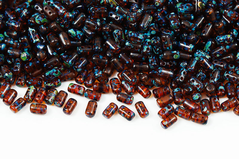 Rulla 5×3mm Topaz Travertin Dark 2-Hole Czech Beads