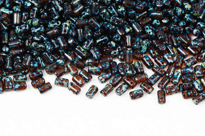 Rulla 5×3mm Dark Topaz Travertin Dark 2-Hole Czech Beads