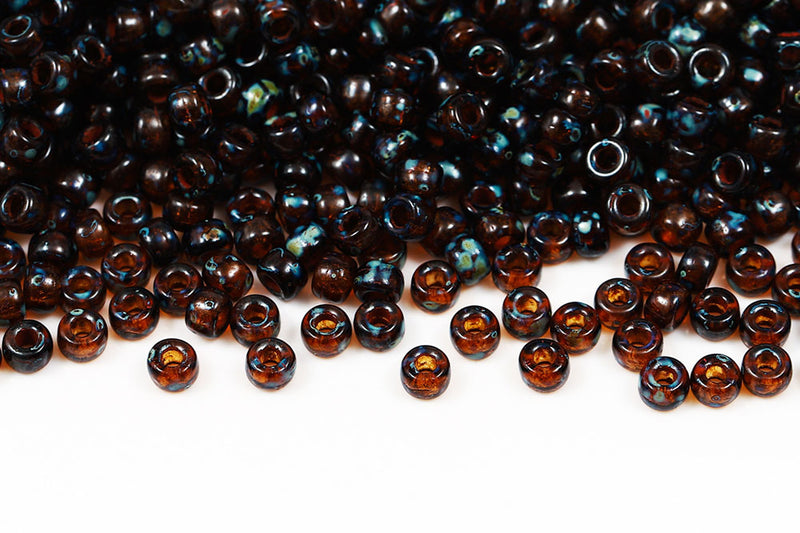 Matubo Round 2/0 Smoked Topaz Travertin Czech Seed beads