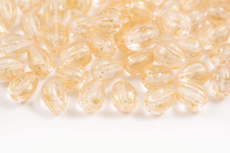 Melon Drops 11×9mm Gold Splash Crystal Czech Beads