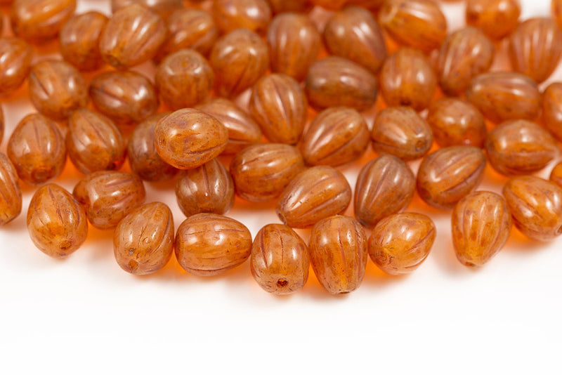 Melon Drops 11×9mm Opal Peach Travertin Czech Beads