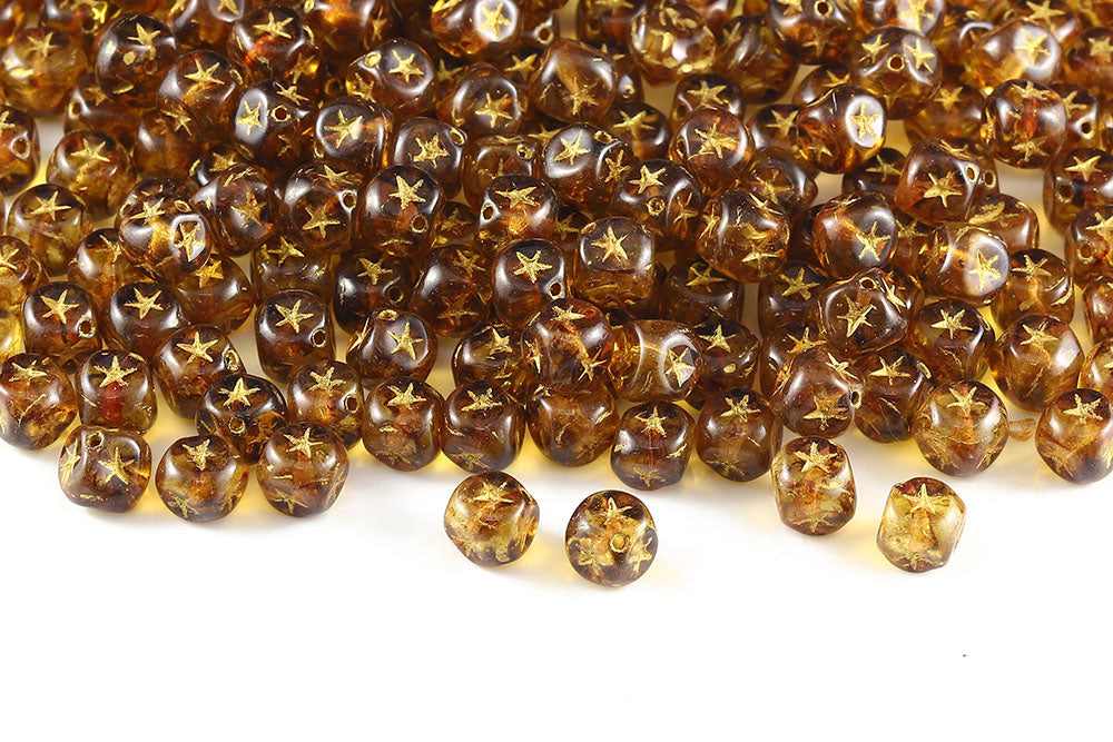 Star Cube 7×7mm Crystal Travertin With Gold 1-Hole Czech Beads