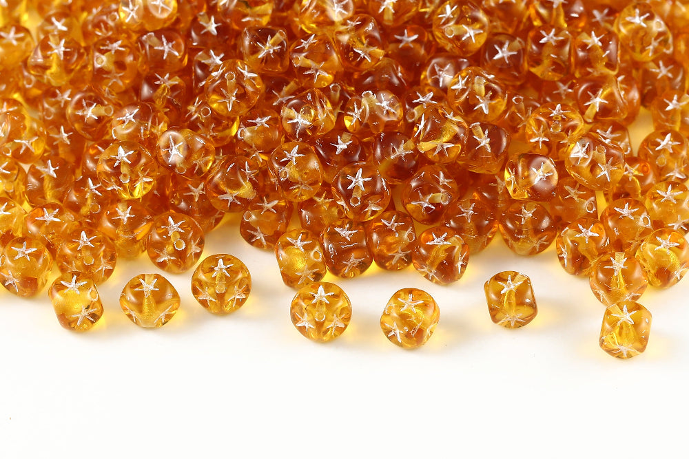 Star Cube 7×7mm Topaz With White 1-Hole Czech Beads