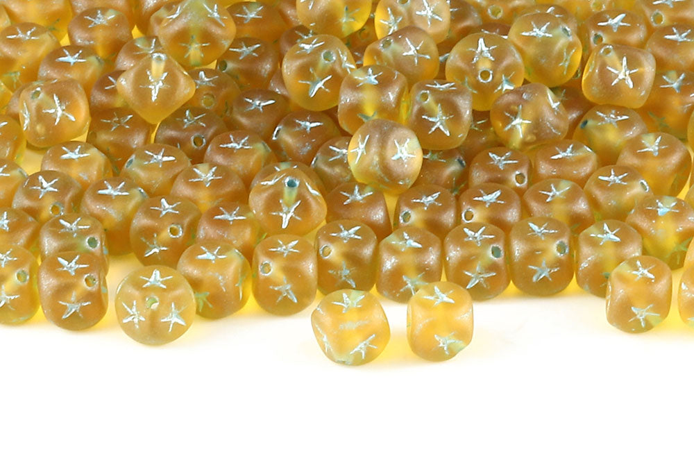 Star Cube 7×7mm Topaz Matt With Blue 1-Hole Czech Beads