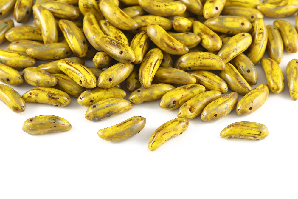 Banana 17×6mm Lemon Travertin 1-Hole Czech Beads