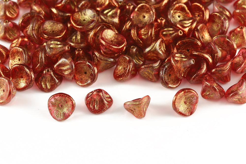 Daylily Flower 8×10mm Crystal With Gold Sparkling Orange 1-Hole Czech Beads