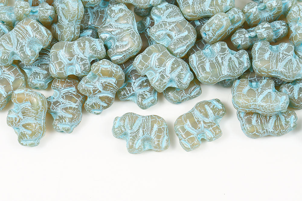 Elephant 15×11mm Opal Brown With Blue 1-Hole Czech Beads