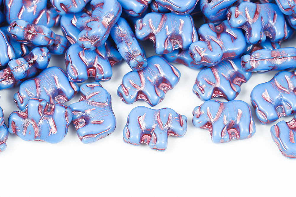 Elephant 15×11mm Opaque Sapphire With Pink 1-Hole Czech Beads
