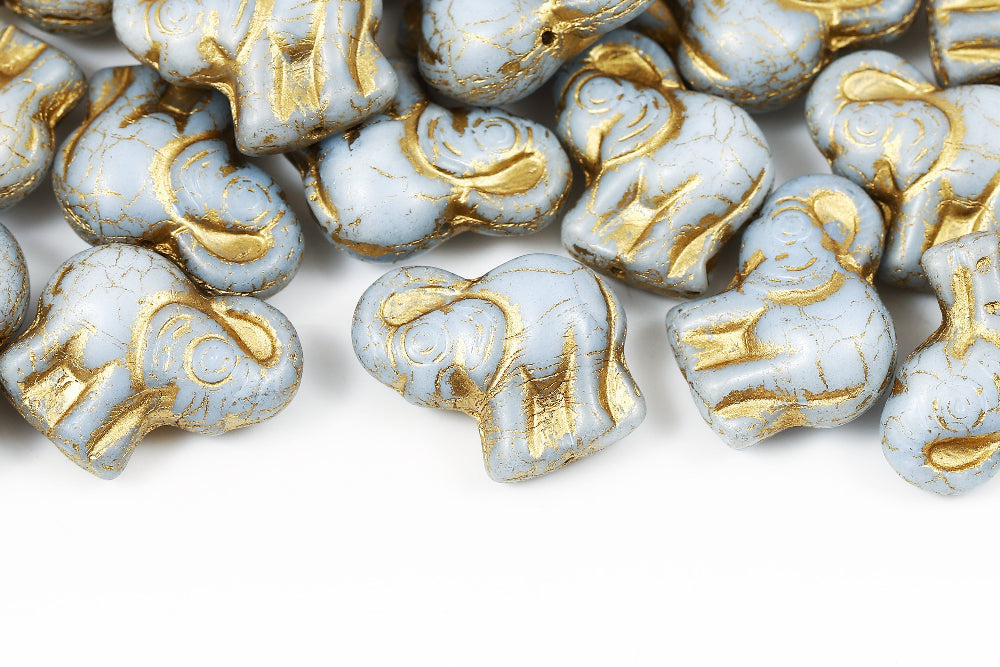 Elephant 20×21 mm Light Gray With Gold 1-Hole Czech Beads